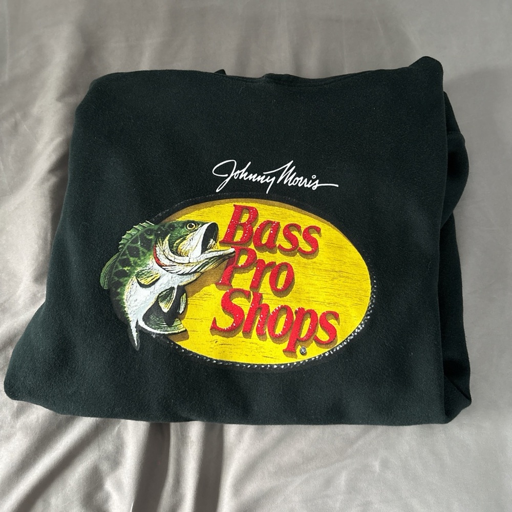 Bass Pro Shops Black Hoodie with Yellow and Red Logo